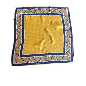 Yellow Polka Dot Floral Scarf Rolled Edge Acetate Japan